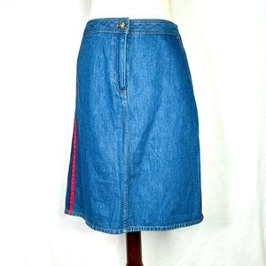 Boden denim a-line skirt jean skirt red blue ribbon knee length 8